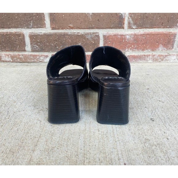 size 6.5 vintage y2k BLACK STITCHED Peep Toe PLATFORMS chunky leather square toe - Picture 8 of 10